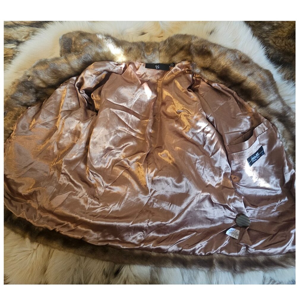 Vintage XS Rachel Zoe Horizontal Chestnut Faux Mink Cropped Fur Coat Soft - Picture 10 of 12